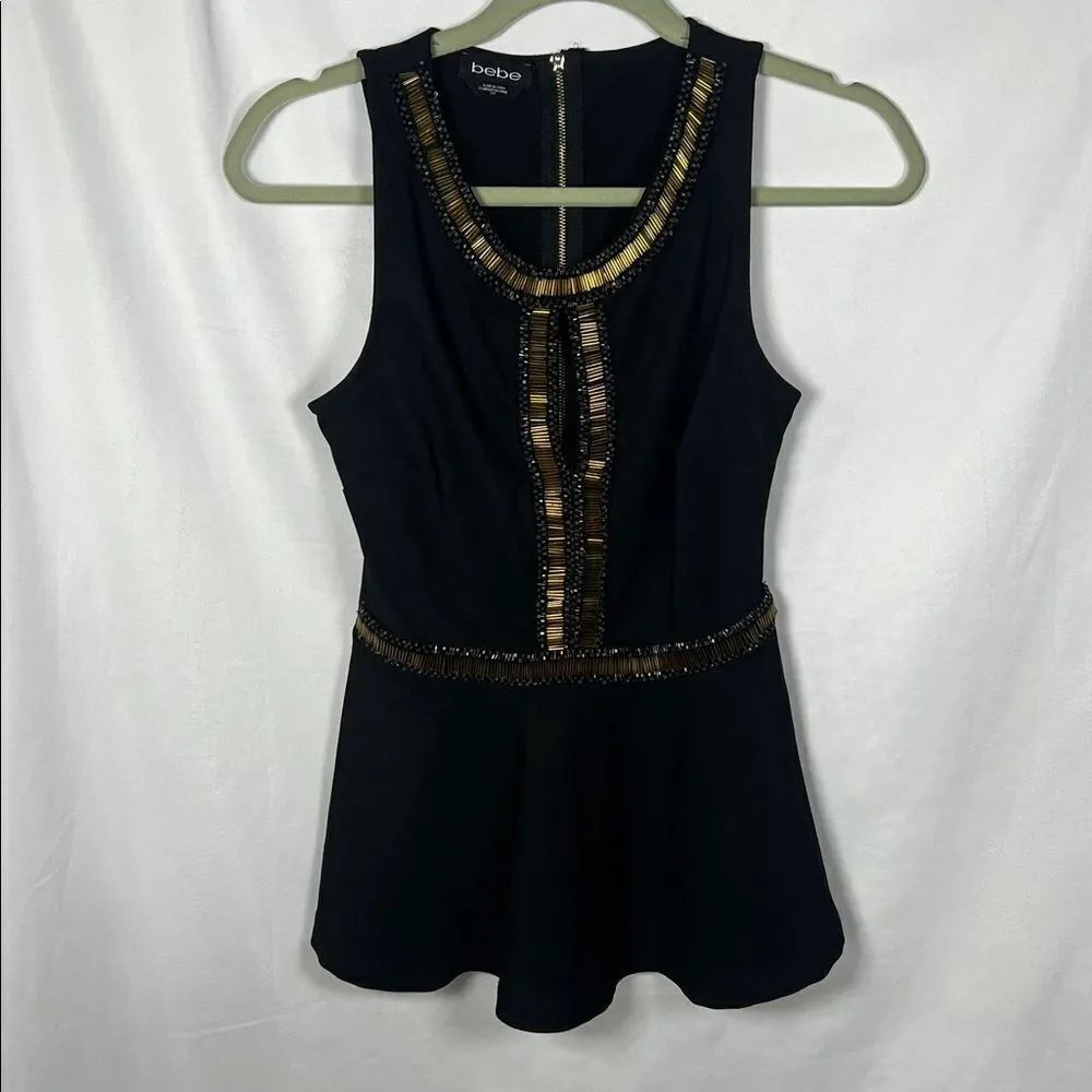 Bebe Embellished Black Peplum Top Y2K size Small